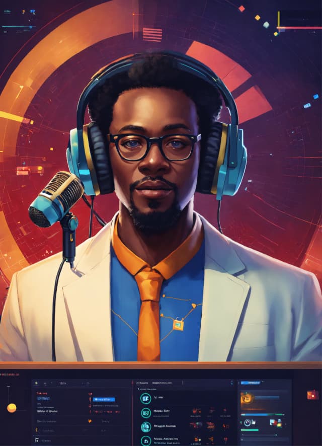 A Man with a microphone, speaking into a microphone.
